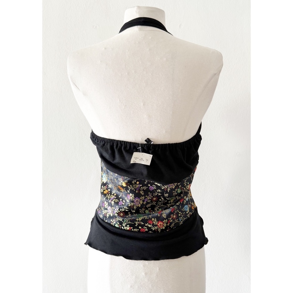 NEW Vintage Y2K T Tahari Black Halter Top with Floral Jacquard Size Small (S) - Picture 2 of 6